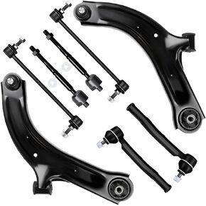 SCITOO 8pcs Front Suspension Kit Lower Control Arm Ball Joint Sway Bar End Link Outer Inner Tie Rod End Fit For 2009-2013 For Nissan Cube 2007-2012 For Nissan Versa K620566 K620567