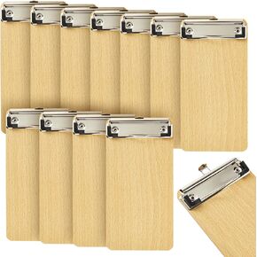 12 Pack Mini Wooden Clipboards with Low Profile Clip, 4x8 Wood Clip Boards for Pocket Sized Notepads, Restaurant Receipt