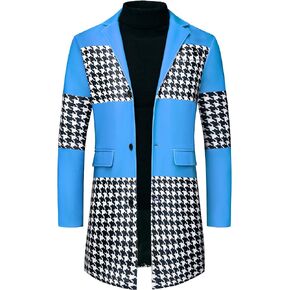 Lars Amadeus Houndstooth Overcoat for Men's Single Breasted Color Block Patchwork Long Coat