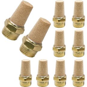Zorfeter 10pcs Pneumatic Brass Exhaust Muffler Filter, 1/4" NPT Male Thread Hex Sintered Silencer Air Line Fitting