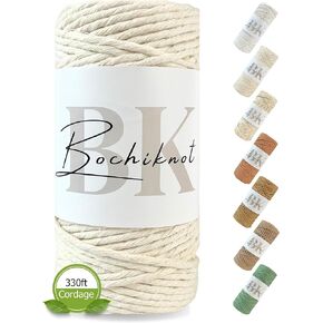 BOCHIKNOT Macrame Cord 4mm x 109yds - Single Strand Macrame Cord for Wall Hangings Plant Hangers - 4mm Macrame Cord - Cotton Rope for Macrame and Knotting - Single Strand Twist (Color, Cappuccino)