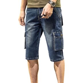 Idopy Men's Vintage Cargo Denim Shorts Biker Jeans with Multi Pockets