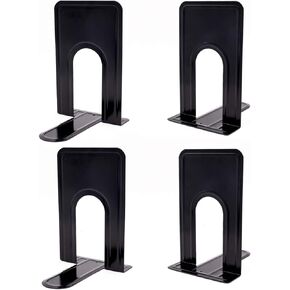2 Pairs 4 Pieces 8.3 x 5.1 x 6.5 Inch Metal Bookends, KINJOEK Heavy Duty Book Support with Anti Slip Pads for Books, Magazines, DVDs, Perfect for Home, Office, School, Library, Black
