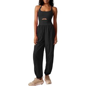 FOMELY Womens Running Onesie Workout Athletic Rompers One Piece Outfits Gym Overall Jumpsuits with Pockets