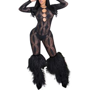 SHESEEWORLD 2024 Women's Summer Sexy See Through Hollow Out Jumpsuit Long Sleeve Skinny Party Clubwear Romper