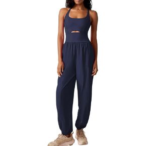 FOMELY Womens Running Onesie Workout Athletic Rompers One Piece Outfits Gym Overall Jumpsuits with Pockets