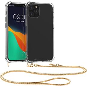 kwmobile Case Compatible with Apple iPhone 12 / iPhone 12 Pro - Crossbody Case Clear Transparent TPU Phone Cover with Metal Chain Strap - Gold/Transparent