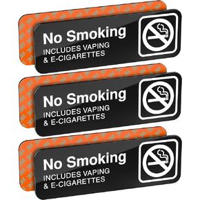 ADASigns.org, No Smoking Sign Package, NO SMOKING INCLUDING VAPING & E-CIGARETTES, Black Acrylic, White Text, 9"x 3" - SET OF 3