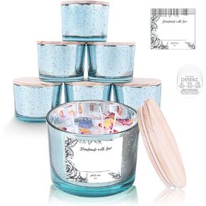 simeitol 6pcs 16oz Blue Candle Jars for Making Candles, Speckled Blue Glass Candle Jars with Lids, Bulk Empty Candle Containers, Blue Wedding Centerpieces, Baby Shower Party Table Decorations
