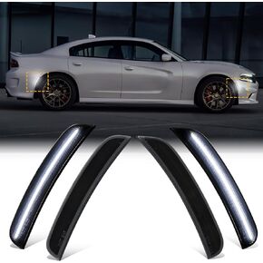 Side Marker Lights for Dodg’e Charger 2015-2023 – 4PCS Front & Rear LED Fender Light, Smoked Lens White Parking Lamp for Charger SXT Scatpack SRT Hellcat 2015 2016 2017 2018 2019 2020 2021 2022 2023