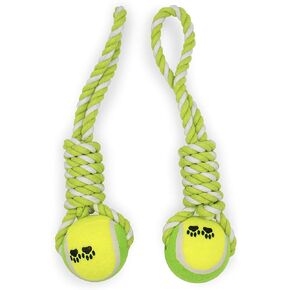 bricobe 2 Piece Dog Training Ball on Rope, Cotton Rope Ball, Tug Ball Toy, Tough Rope Toy, Non-Toxic and Durable Dog Toys for Big and Small Dogs