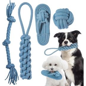 HIPYPLAS Dog Rope Toys for Small Large Dogs, Puppy Teething Chew Pull Toy, Dog Toys for Aggressive Chewers, Tug of War Dog Toy Teeth Cleaning Gum Massage,Denim Cotton Dog Rope Toys for Dogs 4 Pcs