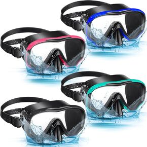 4 Pcs Snorkeling Goggles for Adults Scuba Diving Mask Anti Fog Dive Mask Snorkeling Gear for Men Women Panoramic Swimming Goggles with Nose Cover for Diving, Swimming (Black, Blue, Green, Rose Red)