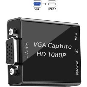 VGA Capture Card, VGA to USB Capture Device with Mic Input Support HD Video for Gaming, Streaming, Teaching, Video Conference, Live Broadcasting