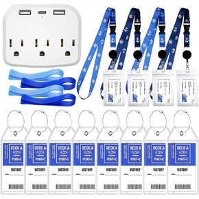 Merkaunis 17 Pack Cruise Luggage Tags Cruise Accessories Kit Include 8 Pcs Carnival Cruise Luggage Tags 4 Pcs Waterproof Ship Cards Holder with Lanyards 4 Pcs Towel Bands and Power Strip