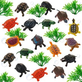 Hungdao 48 Pcs Mini Plastic Turtles Party Decoration Include 24 Realistic Small Sea Turtles and 24 Plastic Waterweed for Turtle Tank Accessories