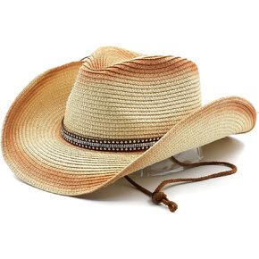 Men & Women's Woven Straw Cowboy Hat Cowgirl Hat, Adjustable Cowboy Hat with Wide Brim for Summer, Western Hats for Women