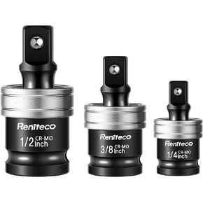 Reniteco 3 PCS Automotive Replacement Universal Joints Drive Impact Grade Wobble Socket Swivel Adapter Set 1/2" 3/8" 1/4"