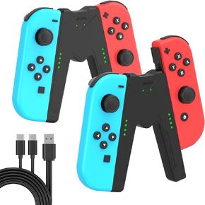 JINGDU Switch Joy-Con Charging Grip Compatible with Nintendo Switch Standard & OLED Model, Play While Charging, Portable V-Shaped JoyCon Controller Charger with Charging Cable | 2PCS | Black