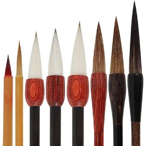Corciosy 8PCS Chinese Calligraphy Brush Set - Premium Watercolor Brushes for Kanji, Japanese Sumi, Painting, Drawing, Art Supplies with Roll-up Bamboo Brush Holder