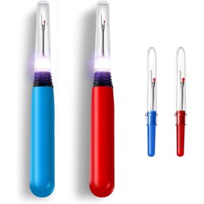 Seam Ripper Tool with Light Kit 2 Piece Large LED Seam Ripper (Batteries Included) and 2 Piece Small Sewing Thread Remover Sewing Stitch Cutter Opener Illuminate Sewing Accessories (Red, Blue)