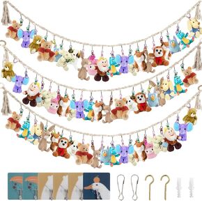 LUCKIPLUS 3 Pieces Stuffed Toy Chain Display Organizer Strong Toy Organizer Storage Chain Stuffed Animal Toy Holder Hanging with 45 Metal Clips 6 Ceiling Hook for Hanging Plush Toys Display