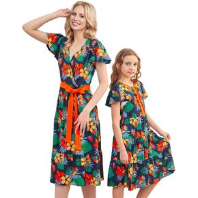 V.&GRIN Mommy and Me Summer Dresses, Mother Daughter Midi Cute Floral Family Matching Outfits for Women & Tween Girls