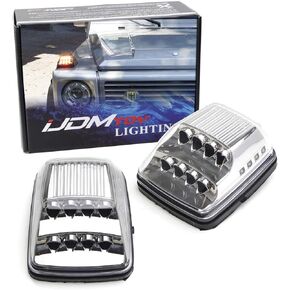 iJDMTOY Smoked Lens Amber LED Front Turn Signal Lamps Compatible With 1990-2018 Mercedes W463 G-Class G500 G550 G600 G55 G63 AMG w/White LED Position Lights