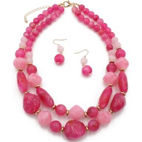2 Layer Jelly Colored Acrylic Handmade Statement Strand Chunky Beaded Fashion Necklaces and Earring