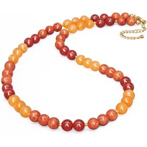 GEMTAL Round Beaded Gemstone BOHO Necklaces for Women,Natural Cherry Jasper Stone Bead Choker Necklace,Womens Fashion Colorful Jewelry 18inch
