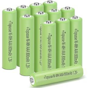TOPUSSE 12 Pack Rechargeble 1.2V Ni-MH AAA Batteries, Long-Lasting Triple A Size Nimh Battery 800mAh for Cordless Phone, Solar Lights