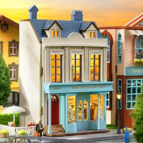 DIY Miniature House Kit, CUTEROOM Wooden Dollhouse Kit Mini House Making Kit with Furnitures, DIY Dollhouse Kit Birthday Gift for Women and Girls (Gift Shop)