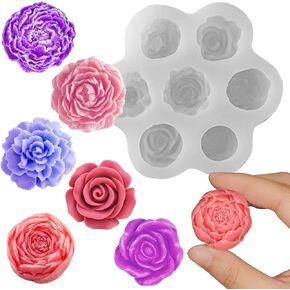 Wehous Flower Molds Silicone, 7 Cavity Rose Peony Fondant Mold for Jelly Chocolate Cake Decorating, 3D Candle Soap Silicone Mold Floral Epoxy Resin Casting Clay Mould Handmade Art Craft Accessories