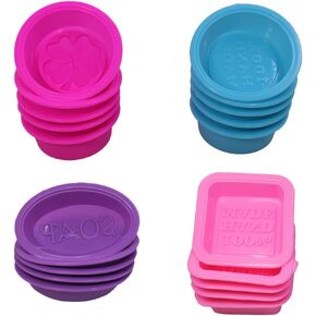 20 Pcs Silicone Soap Making Molds, Square Round Oval Shaped, FineGood Soft Cupcake Muffin Baking Pan for DIY Homemade Craft, Food Grade - Pink, Blue, Rose Red, Purple