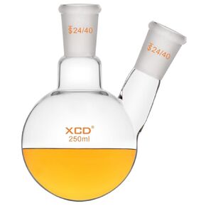 XCD Round Bottom Flask with 2 Necks, Borosilicate Glass Round Bottom Flask RBF Heavy Wall 2 Neck Lab Flask with 24/40 Center and Side Standard Taper Outer Joint (500 ml)