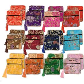 VIOCIWUO مجوهرات الحرير محفظة بروكيد حقيبة الحرير سستة حقيبة 24 قطعة مطرزة عملة محفظة مجوهرات الحقيبة المحفظة للنساء الفتيات السنة الجديدة الربيع مهرجان in Kuwait