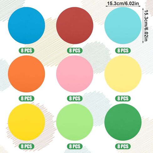 72pcs Round Paper Cutouts, Large Circle Cutouts Assorted Color Cardboard Cut Outs Circle Shape Die Cuts Bulletin Board Wall Decorations for Classroom Party Decor (9 Colors) in Saudi Arabia