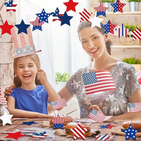 Seajan 200 Pcs 4th of July Star Cutouts with 400 Adhesive Dots Patriotic Star Cutouts Patriotic Stars Decorations Red White Blue Stars Accents for Independence Day Memorial Day Bulletin Board Decor in Saudi Arabia