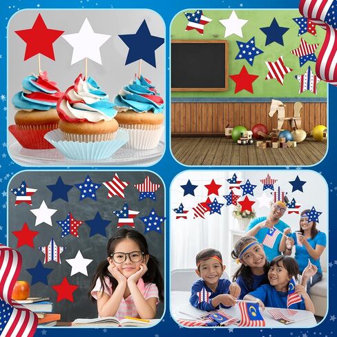 Seajan 200 Pcs 4th of July Star Cutouts with 400 Adhesive Dots Patriotic Star Cutouts Patriotic Stars Decorations Red White Blue Stars Accents for Independence Day Memorial Day Bulletin Board Decor in Saudi Arabia