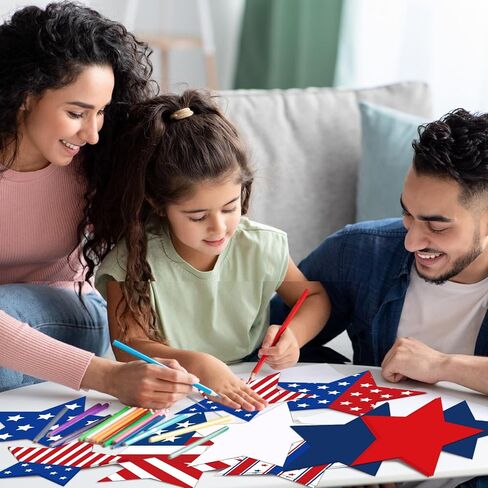 Seajan 200 Pcs 4th of July Star Cutouts with 400 Adhesive Dots Patriotic Star Cutouts Patriotic Stars Decorations Red White Blue Stars Accents for Independence Day Memorial Day Bulletin Board Decor in Saudi Arabia