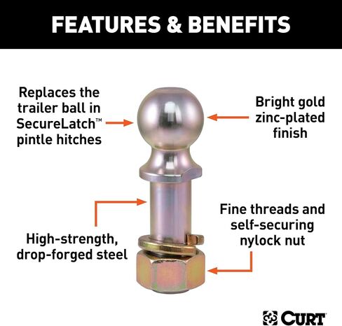 CURT 48420 Replacement SecureLatch 2-Inch Pintle Hitch Ball, 10,000, 1-1/4-Inch Shank Diameter in Saudi Arabia