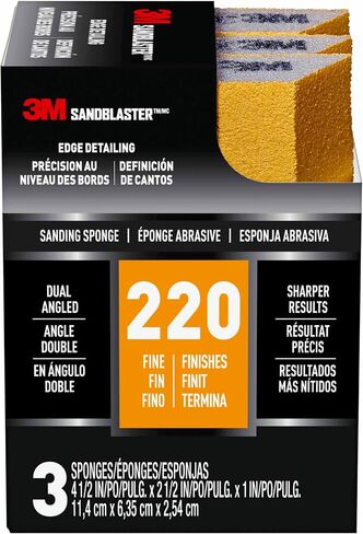 3M SandBlaster Dual Angle Sanding Sponge Gold, 4.5 in. x 2.5 in. x 1 in., 220 Grit, 3/Pack in Saudi Arabia