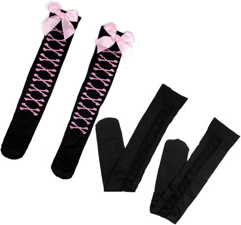 kilofly Black Thigh Highs Combo [Set of 2 Pairs] - Cross Net Back & Bowknots in Saudi Arabia