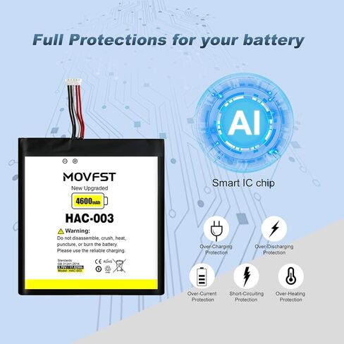 بطارية بديلة MOVFST HAC-003، بطارية بديلة عالية السعة 4600 مللي أمبير في الساعة للتبديل 2017 وحدة تحكم الألعاب HAC-001 مع أدوات إصلاح in Kuwait