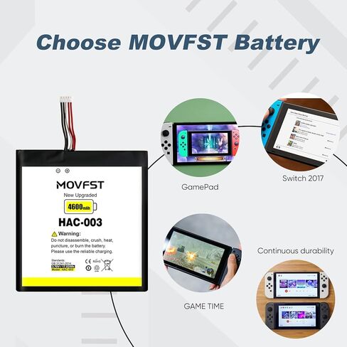 بطارية بديلة MOVFST HAC-003، بطارية بديلة عالية السعة 4600 مللي أمبير في الساعة للتبديل 2017 وحدة تحكم الألعاب HAC-001 مع أدوات إصلاح in Kuwait
