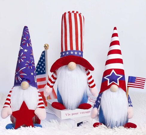 ديكورات التماثيل الوطنية في الرابع من يوليو للمنزل مقاس 13.4 بوصة في الرابع من يوليو جنوم قطيفة تحمل علم الولايات المتحدة الأمريكية يوم الاستقلال التذكاري يوم الجني دمية إسكندنافية هدية طاولة حفلات ديكور صينية متعبة (مجموعة من 3) in Kuwait