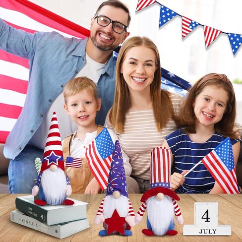 ديكورات التماثيل الوطنية في الرابع من يوليو للمنزل مقاس 13.4 بوصة في الرابع من يوليو جنوم قطيفة تحمل علم الولايات المتحدة الأمريكية يوم الاستقلال التذكاري يوم الجني دمية إسكندنافية هدية طاولة حفلات ديكور صينية متعبة (مجموعة من 3) in Kuwait