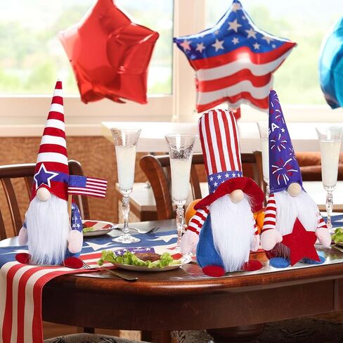 ديكورات التماثيل الوطنية في الرابع من يوليو للمنزل مقاس 13.4 بوصة في الرابع من يوليو جنوم قطيفة تحمل علم الولايات المتحدة الأمريكية يوم الاستقلال التذكاري يوم الجني دمية إسكندنافية هدية طاولة حفلات ديكور صينية متعبة (مجموعة من 3) in Kuwait