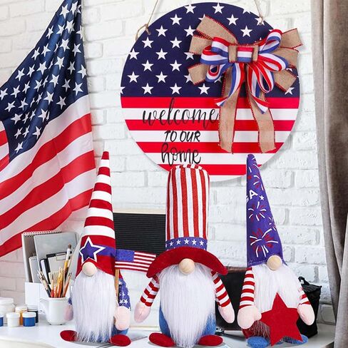 ديكورات التماثيل الوطنية في الرابع من يوليو للمنزل مقاس 13.4 بوصة في الرابع من يوليو جنوم قطيفة تحمل علم الولايات المتحدة الأمريكية يوم الاستقلال التذكاري يوم الجني دمية إسكندنافية هدية طاولة حفلات ديكور صينية متعبة (مجموعة من 3) in Kuwait
