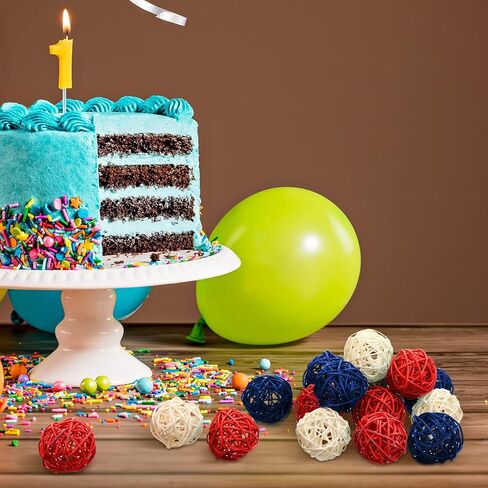 30 قطعة من كرات الروطان الوطنية للرابع من يوليو للوعاء مقاس 1.8 بوصة باللونين الأحمر والأبيض والأزرق من كرات الخوص لتزيين الوعاء وحشو المزهرية لديكور المنزل في يوم الاستقلال in Saudi Arabia
